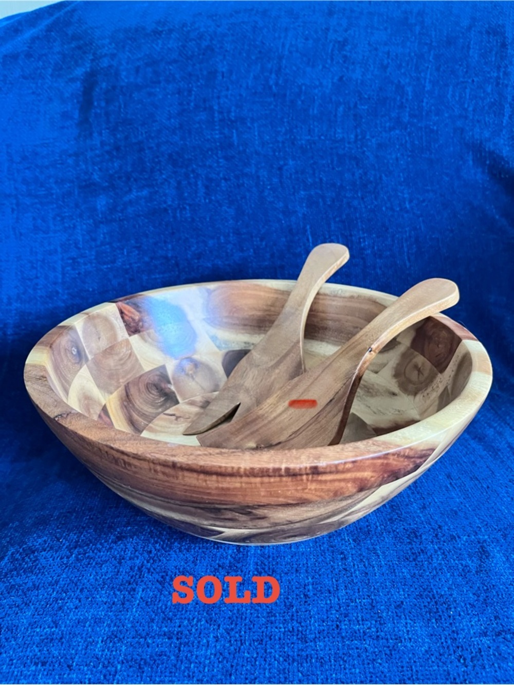 SOLD - Elegant Wooden Salad Bowl Set